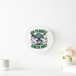Cute Go Planet Its Your Earth Day 2026 Round Clock
