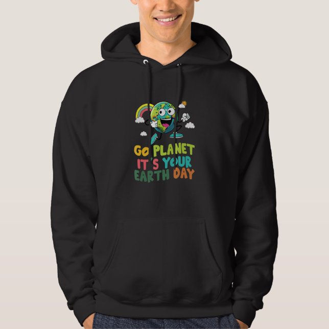 Cute Go Planet Its Your Earth Day Peace Groovy Kid Hoodie (Front)
