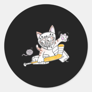 Cute GOALIE Kitten Cat Playing Hockey  Classic Round Sticker