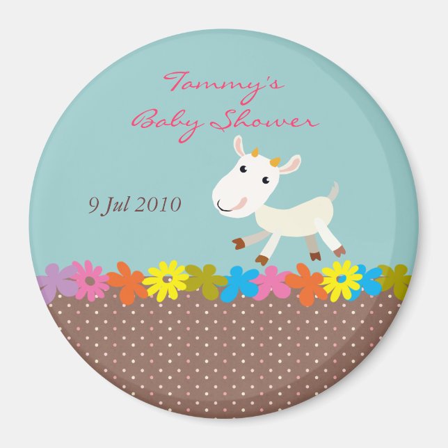 Cute Goat Baby Shower Magnet - Customisable (Front)