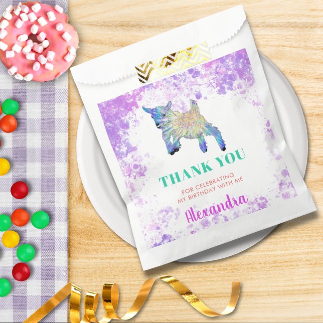 Cute Goat Birthday Party Thank You Favour Bag (Cute jumping goat farm animal watercolor birthday party thank you favor bag )