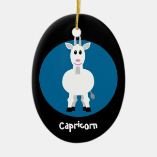 Cute Goat Capricorn Zodiac Sign Custom Blue Ceramic Ornament