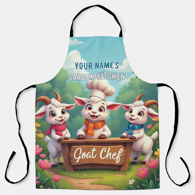 Cute Goat Chef Cartoon Apron (Front)