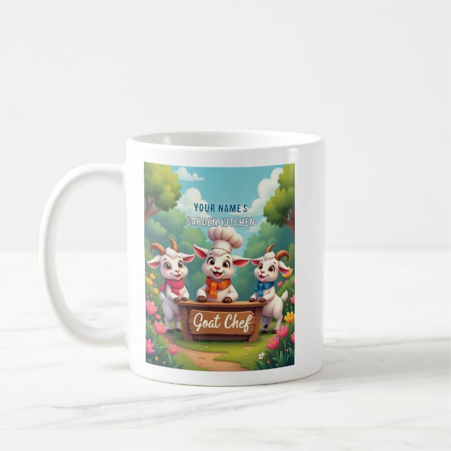 Cute Goat Chef Cartoon Kitchen Coffee Mug (Left)