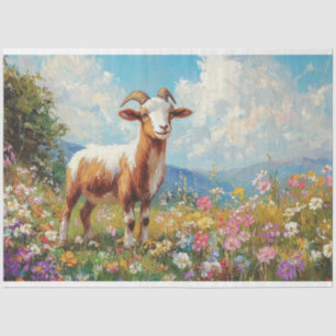 Cute Goat Colorful Wildflower Meadow Decoupage Tissue Paper