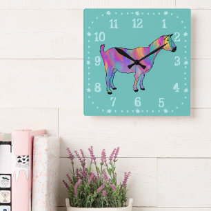Cute Goat Colourful Animal Art Square Wall Clock