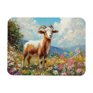 Cute Goat Colourful Wildflower Meadow Flexible Magnet