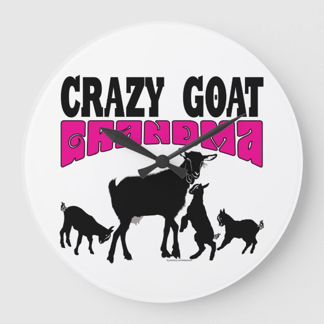 CUTE GOAT | Crazy Goat Grandma Round Large Clock (Front)