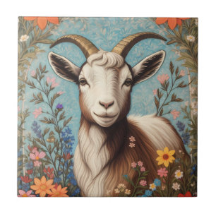 Cute Goat Elegant Colorful Floral Ceramic Tile