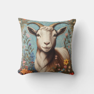 Cute Goat Elegant Colorful Floral Cushion