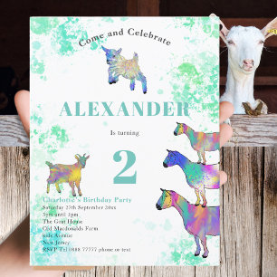 Cute Goat Farm Animal Art 2nd Birthday Party Invitation Postcard