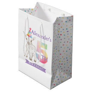 Cute Goat Farm Animal Pastel 5th Birthday Party Medium Gift Bag