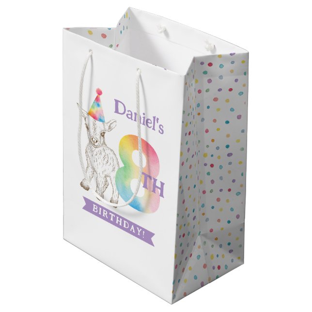 Cute Goat Farm Animal Pastel 8th Birthday Bag (Back Angled)