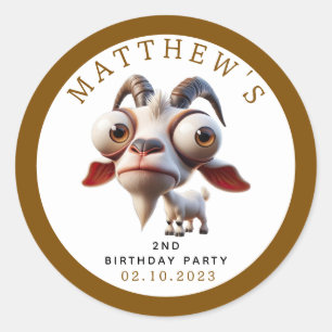Cute goat Farm Animals 2nd Birthday Party Classic Round Sticker