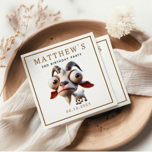 Cute Goat Farm Animals 2nd Birthday Party Napkin
