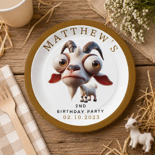 Cute goat Farm Animals 2nd Birthday Party Paper Plate