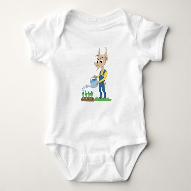 Cute goat Gardener cartoon Baby Bodysuit (Front)