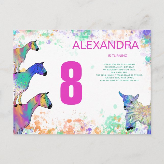Cute Goat Girls 8th Birthday Party Invitation Postcard (Front)