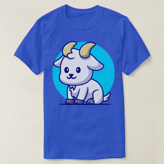 Cute Goat sitting Cartoon T-Shirt (Design Front)