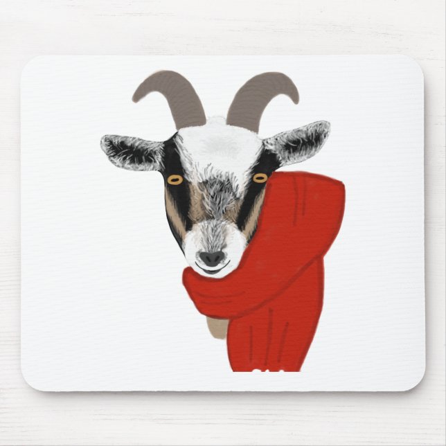 Cute Goat Wearing a Scarf Mouse Pad (Front)