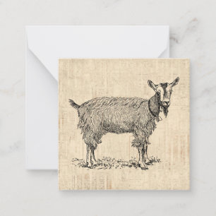 Cute Goat with Bell Illustration Antique Script Card