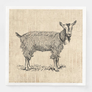 Cute Goat with Bell Illustration Antique Script Napkin