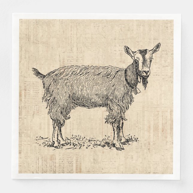 Cute Goat with Bell Illustration Antique Script Napkin (Front)