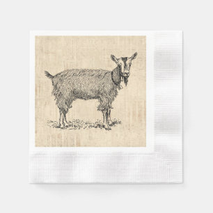 Cute Goat with Bell Illustration Antique Script Napkin