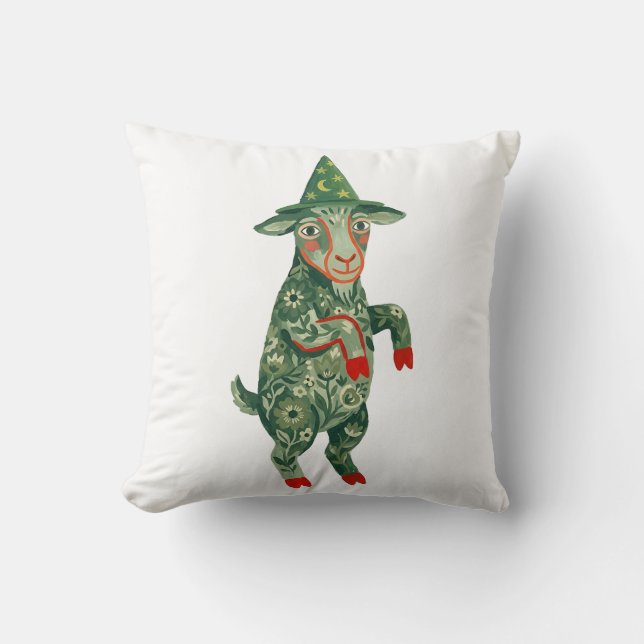 Cute Goat Wizard Throw Pillow (Front)