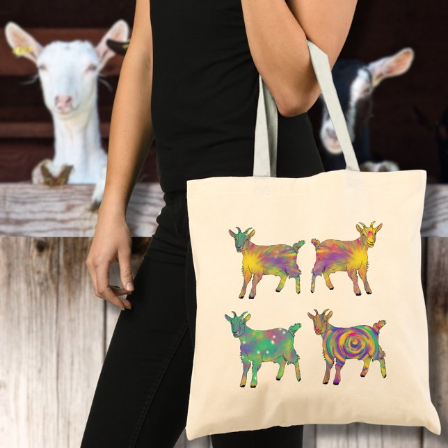 Cute Goats Colorful Farm Animal Art Tote Bag (Cute goats colorful farm animal art tote bag)