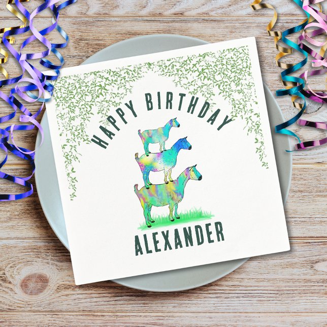 Cute Goats Colourful Animal Art Birthday Party Napkin (Cute goats colorful animal art birthday party custom napkins)