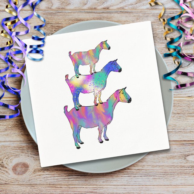 Cute Goats Colourful Farm Animal Art Napkin (Cute goats colorful farm animal art paper napkins barnyard animal watercolor )