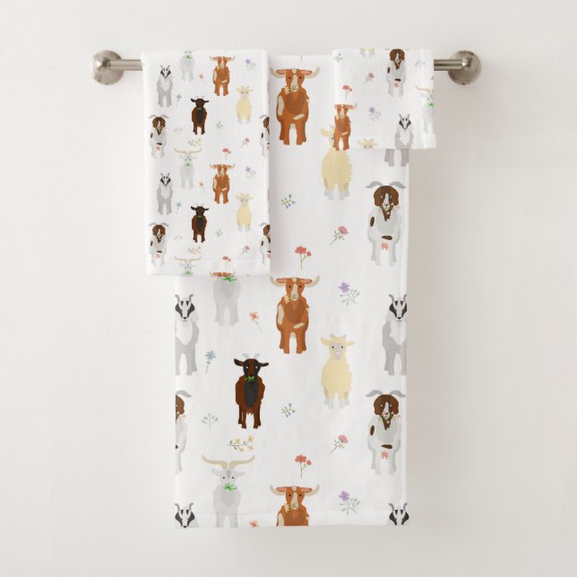 Cute Goats Farm Animals Bath Towel Set (Insitu)