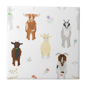 Cute Goats Farm Animals Kids Seamless Pattern Ceramic Tile