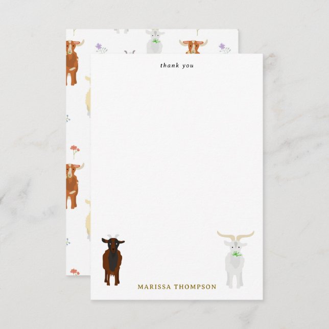 Cute Goats Farm Animals Thank You Card (Front/Back)