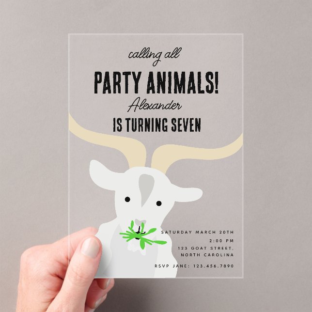 Cute Goats Farm Party Animals Goat Birthday Theme Acrylic Invitations (Insitu (Handheld))