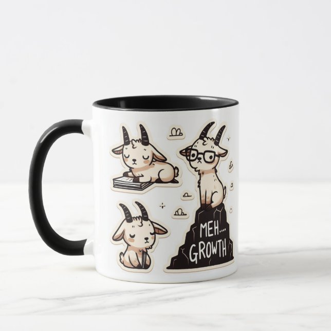 Cute Goats - "Meh Growth" Funny Self-Care  Mug (Left)