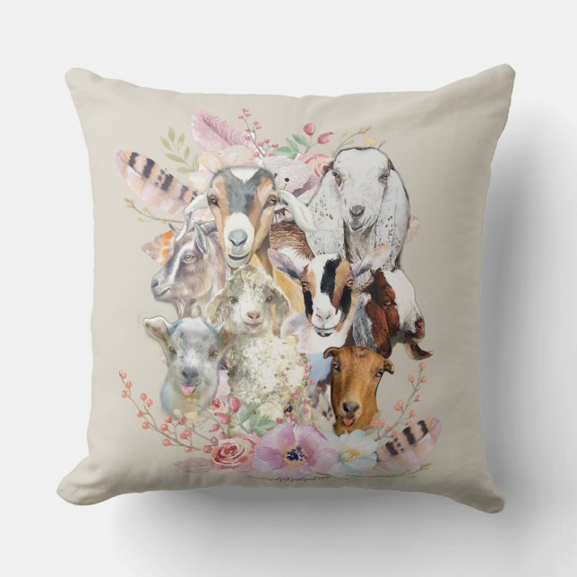 Cute GOATs | Watercolor Goat Portraits GetYerGoat™ Cushion (Front)