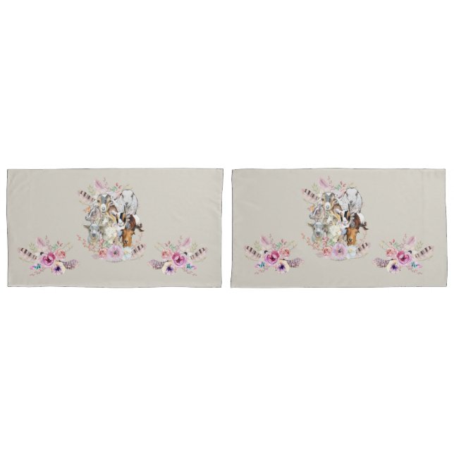 Cute GOATs | Watercolor Goat Portraits GetYerGoat™ Pillowcase (Front-Set)