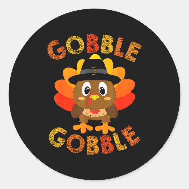 Cute Gobble Gobble Turkey Lgrim Little Boys Thanks Classic Round Sticker (Front)
