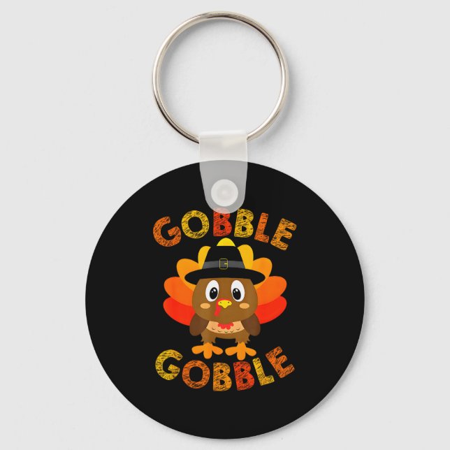 Cute Gobble Gobble Turkey Lgrim Little Boys Thanks Key Ring (Front)