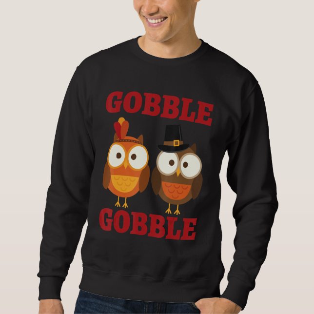 Cute Gobble Gobble Turkey Pilgrim Little Boys Than Sweatshirt (Front)