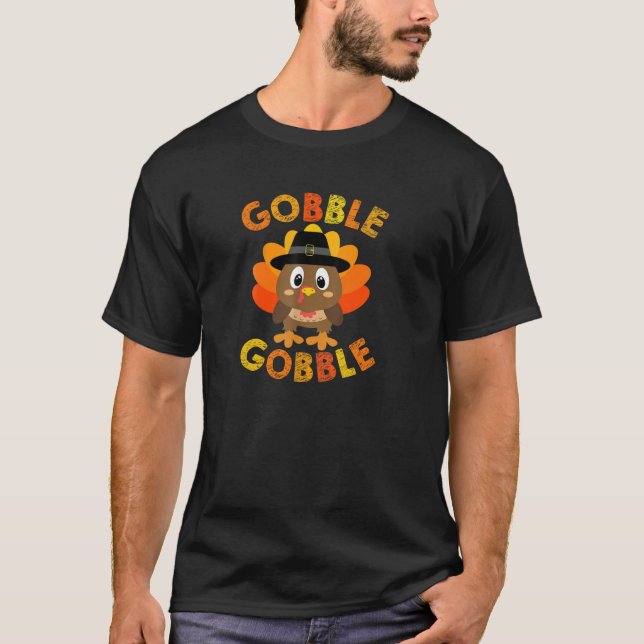 Cute Gobble Gobble Turkey Pilgrim Little Boys Than T-Shirt (Front)