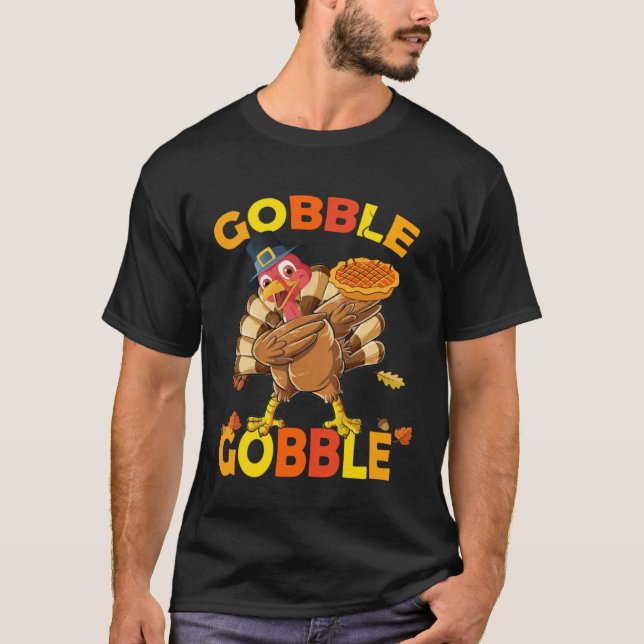 Cute Gobble Gobble Turkey Pilgrim Little Boys Than T-Shirt (Front)