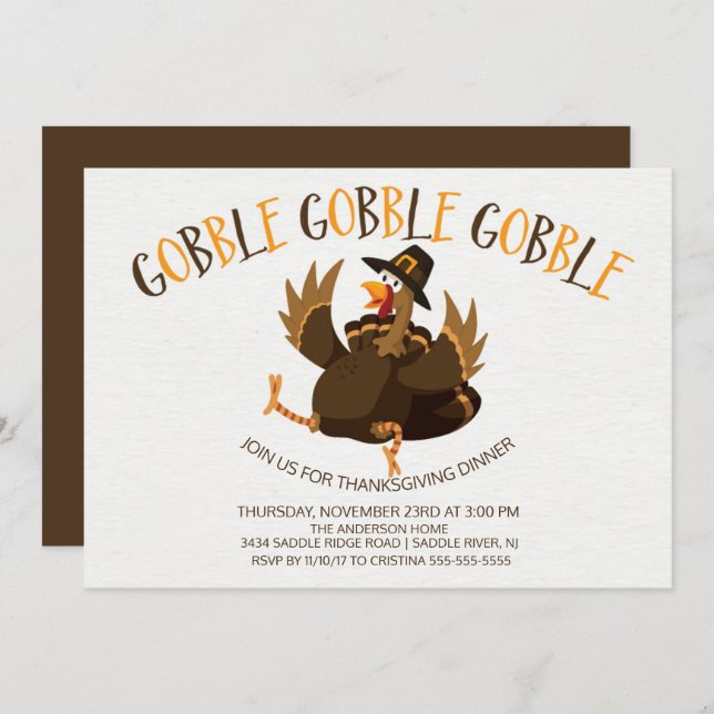 Cute Gobble Gobble Turkey Thanksgiving Invitation (Front/Back)