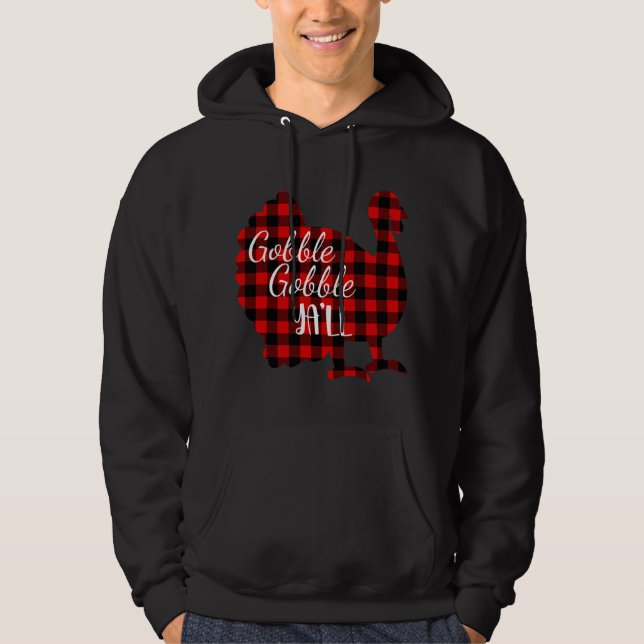 Cute Gobble Gobble Yall Ya'll Red Plaid Thanksgivi Hoodie (Front)