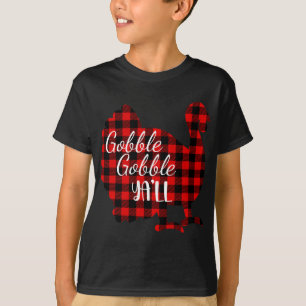 Cute Gobble Gobble Yall Ya'll Red Plaid Thanksgivi T-Shirt