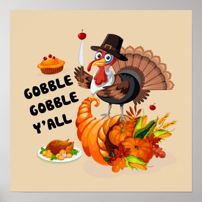 cute gobble wobble turkey poster (Front)