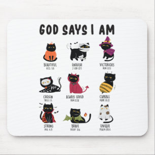 Cute God Says I Am Cat Lover Funny Christian Hallo Mouse Pad