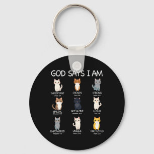 Cute God Says I Am Cat Lover Funny Christian Kids  Key Ring